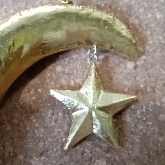 Vintage Hanging Gold Moon and Star Wood Ornament Handmade - Picture 7 of 7